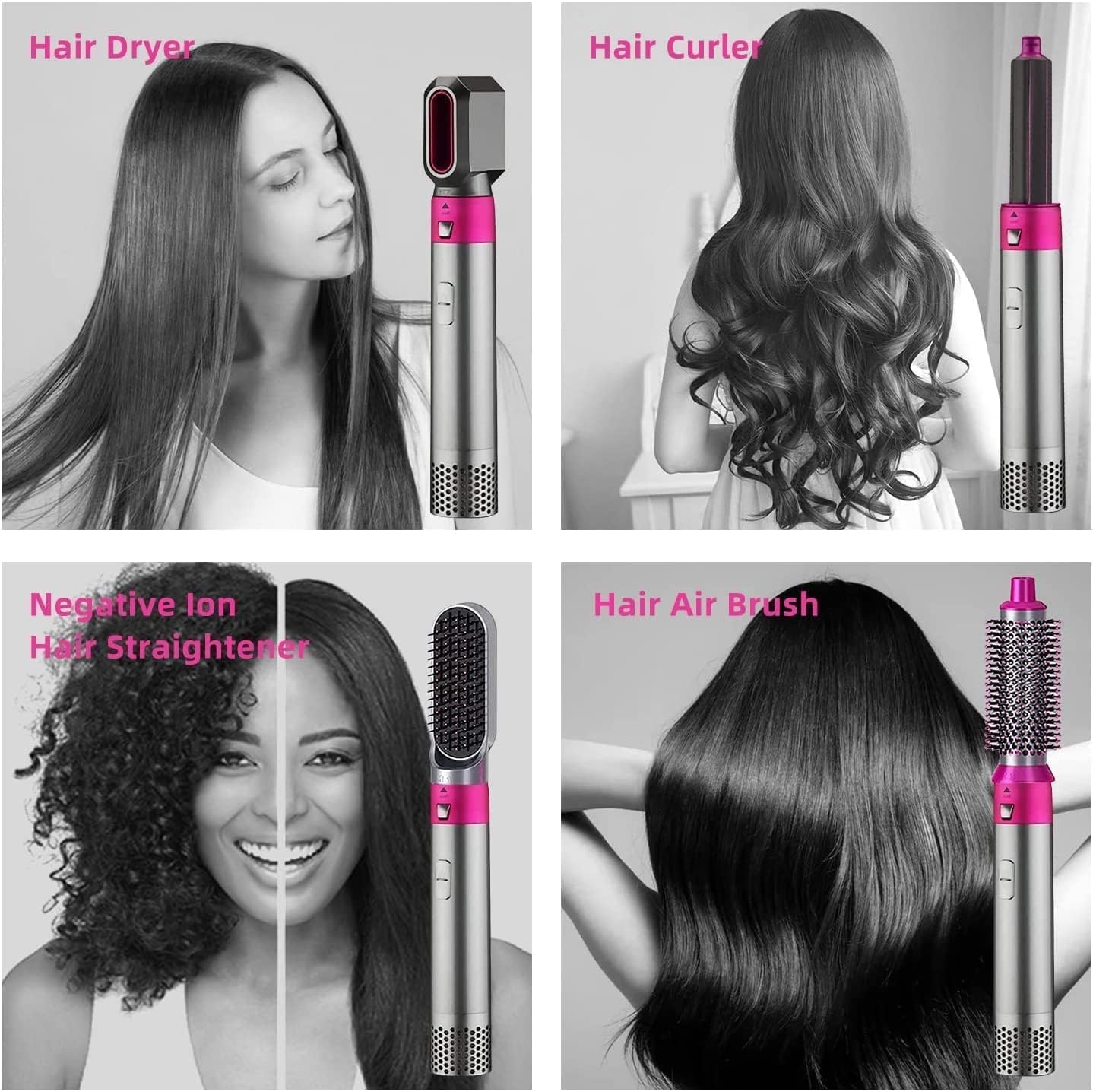 Electric Hair Dryer Blow Dryer Comb Rotating Hot Air Brush 5 In 1 Hairdryer Hair Blower Brush Hair Curler Curling Iron Styler