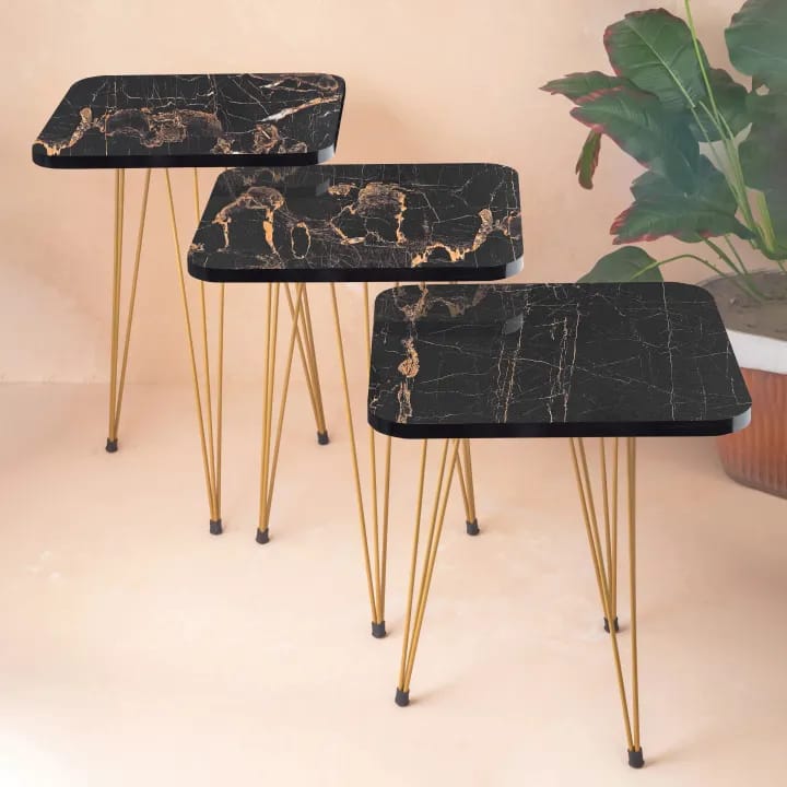 "Modern Black & White Nesting Coffee Table Set – Stylish Square End & Side Tables for Living Room Décor"